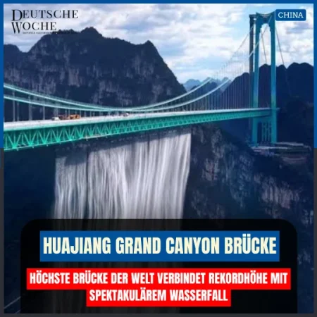 Höchste Brücke der Welt verbindet Rekordhöhe mit spektakulärem Wasserfall