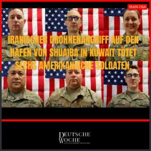 Iranischer Drohnenangriff auf den Hafen von Shuaiba in Kuwait tötet sechs amerikanische Soldaten. Iranischer Drohnenangriff auf den Hafen von Shuaiba in Kuwait tötet sechs amerikanische Soldaten.