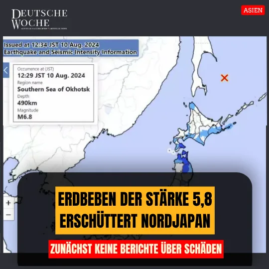 Erdbeben der Stärke 5,8 erschüttert Nordjapan – zunächst keine Berichte über Schäden Erdbeben der Stärke 5,8 erschüttert Nordjapan – zunächst keine Berichte über Schäden
