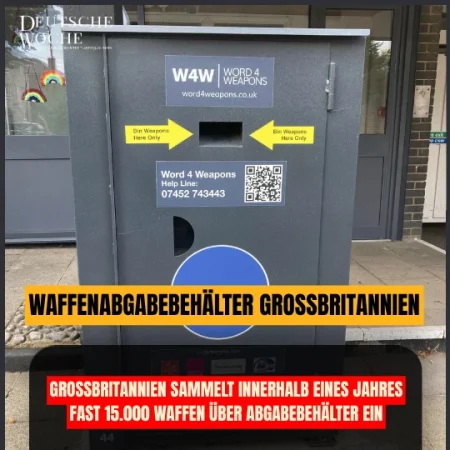 Großbritannien sammelt innerhalb eines Jahres fast 15.000 Waffen über Abgabebehälter ein Großbritannien sammelt innerhalb eines Jahres fast 15.000 Waffen über Abgabebehälter ein
