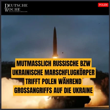 Mutmaßlich russische bzw ukrainische Marschflugkörper trifft Polen während Großangriffs auf die Ukraine Mutmaßlich russische bzw ukrainische Marschflugkörper trifft Polen während Großangriffs auf die Ukraine
