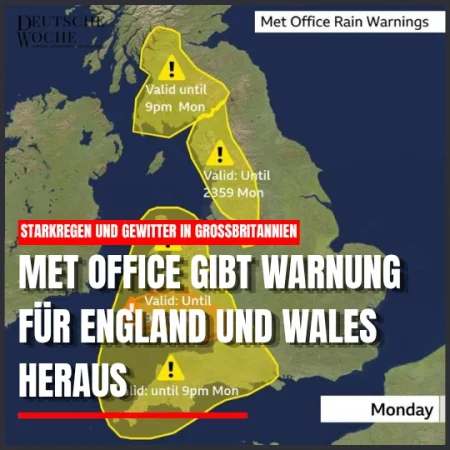 Starkregen und Gewitter in Großbritannien: Met Office gibt Warnung für England und Wales heraus