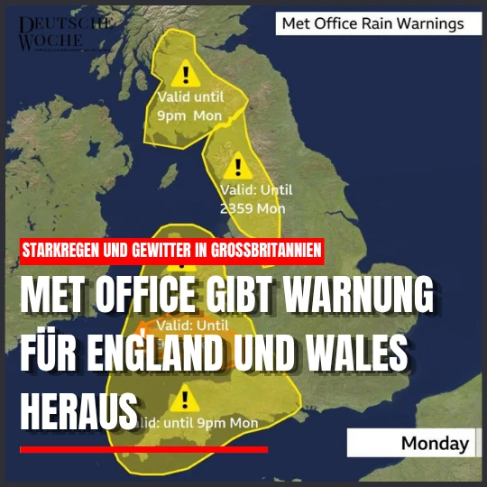 Starkregen und Gewitter in Großbritannien: Met Office gibt Warnung für England und Wales heraus Starkregen und Gewitter in Großbritannien: Met Office gibt Warnung für England und Wales heraus